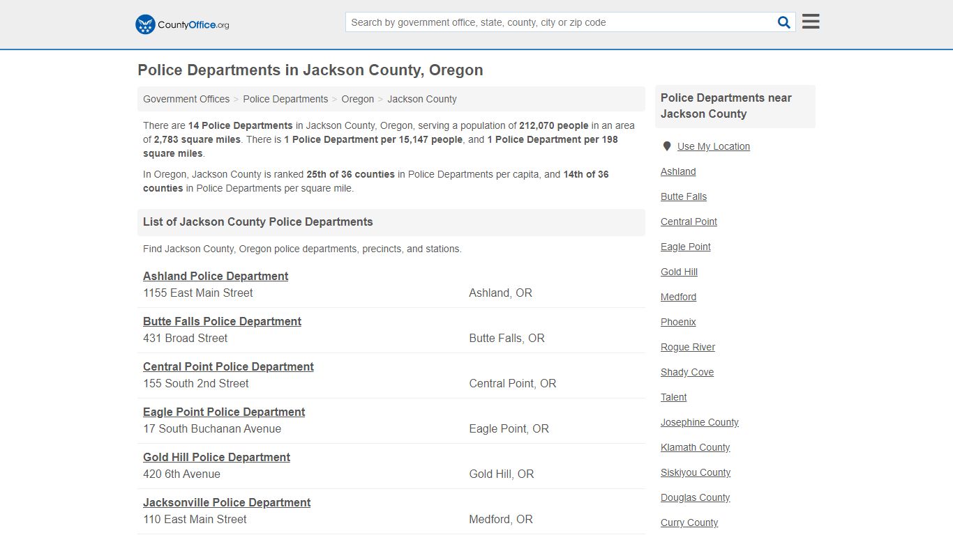 Police Departments - Jackson County, OR (Arrest Records & Police Logs)