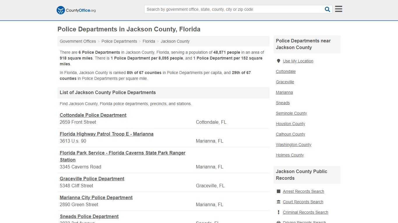 Police Departments - Jackson County, FL (Arrest Records & Police Logs)